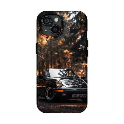 Black Porsche 911 Dark Forest Road