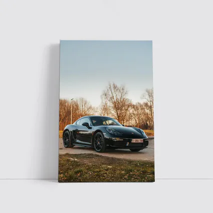 Black Porsche Cayman Parked Outdoors Autumn Trees