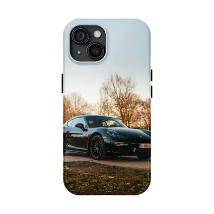 Black Porsche Cayman Parked Outdoors Autumn Trees