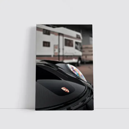 Porsche Black Hood Crest Close Up