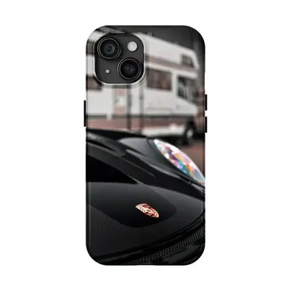 Porsche Black Hood Crest Close Up