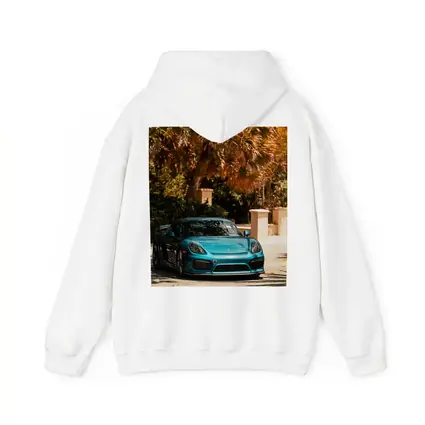 Porsche Cayman GT4 Teal Palm Trees Background