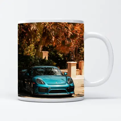 Porsche Cayman GT4 Teal Palm Trees Background