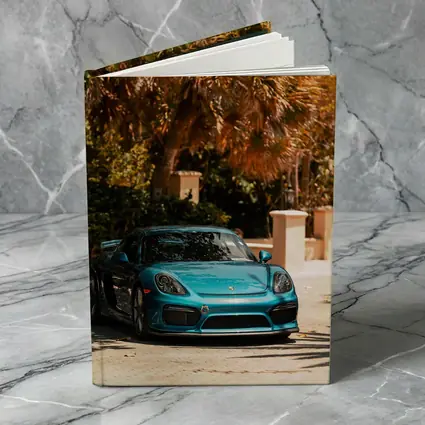 Porsche Cayman GT4 Teal Palm Trees Background