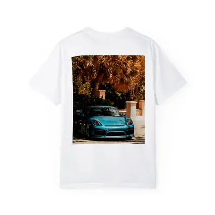 Porsche Cayman GT4 Teal Palm Trees Background