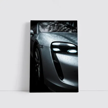 Porsche Taycan Front Close Up Rain Drops