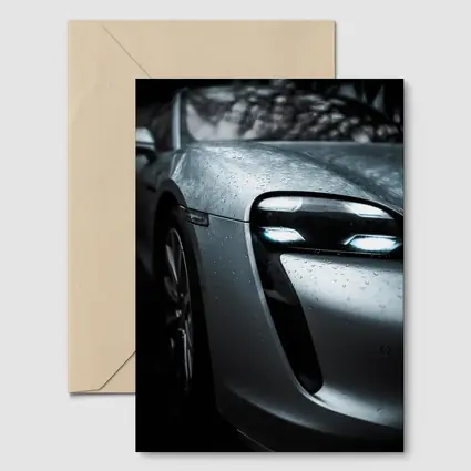 Porsche Taycan Front Close Up Rain Drops