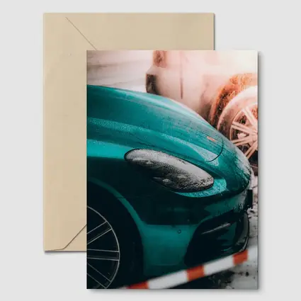 Teal Porsche Cayman At Snowy Car Wash