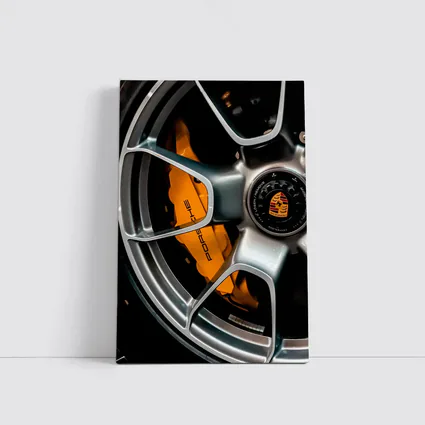 Porsche Orange Brake Caliper Silver Wheel