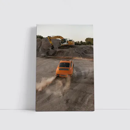 Orange Porsche 911 Drifting Dusty Gravel Quarry