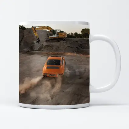 Orange Porsche 911 Drifting Dusty Gravel Quarry