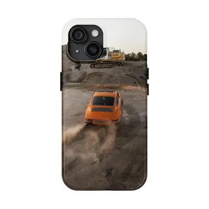 Orange Porsche 911 Drifting Dusty Gravel Quarry