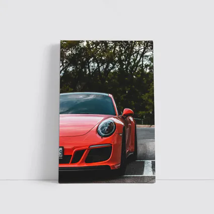 Red Porsche 911 Parked Street Trees