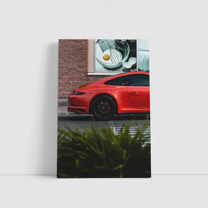 Red Porsche 911 Parked Urban Street Scene