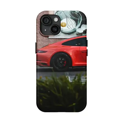Red Porsche 911 Parked Urban Street Scene