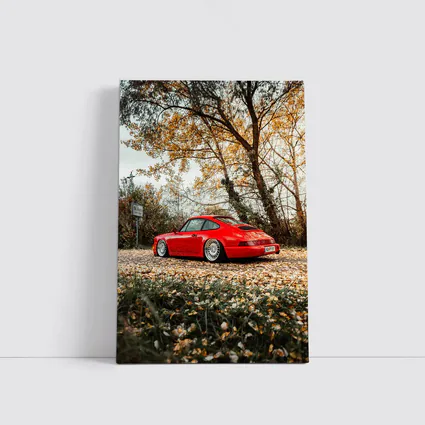 Red Porsche 911 Parked Among Autumn Leaves