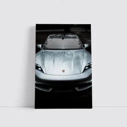 Porsche Taycan Silver Wet Hood Front View