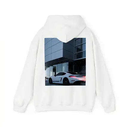 Porsche Cayman White Outside Modern Glass Building