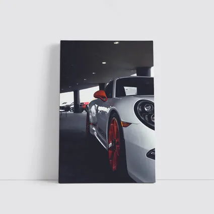 Porsche 911 White Red Wheels Parking Garage