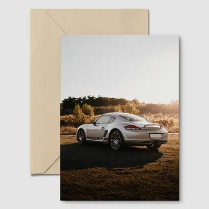 Porsche Cayman Silver Coupe Golden Hour Field