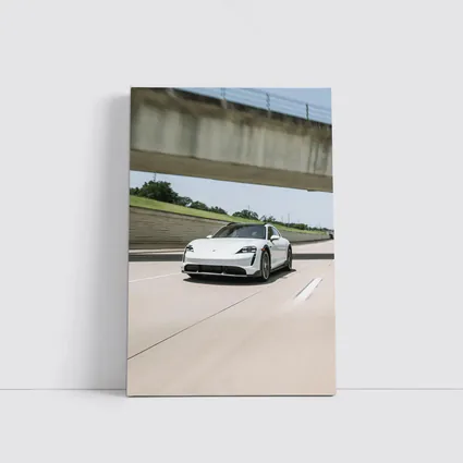 Porsche Taycan White on Open Highway