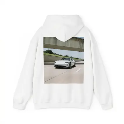 Porsche Taycan White on Open Highway
