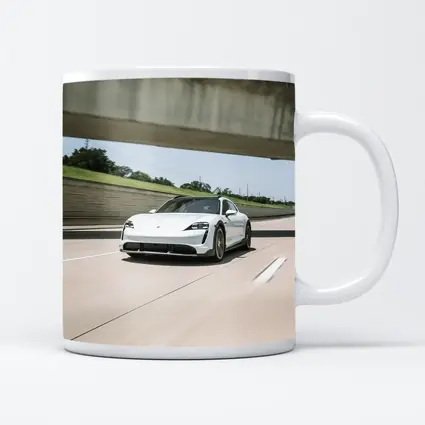 Porsche Taycan White on Open Highway