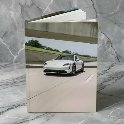 Porsche Taycan White on Open Highway