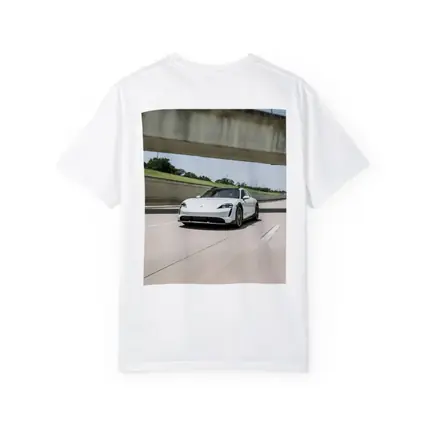 Porsche Taycan White on Open Highway
