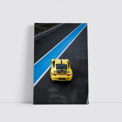 Porsche 911 Yellow Racing Track Aerial View