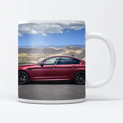BMW M5 Matte Red Side Profile Mountains