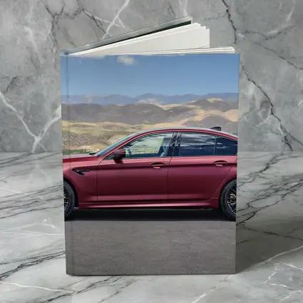 BMW M5 Matte Red Side Profile Mountains