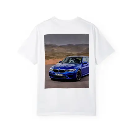 BMW M5 Blue Sedan Desert Mountains Background