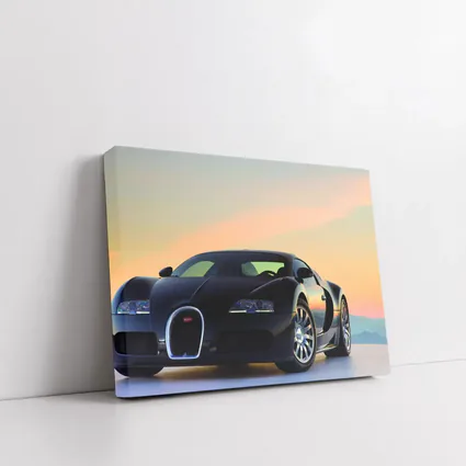 Bugatti Veyron Black Supercar Sunset Sky