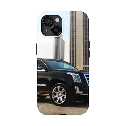 Cadillac Escalade Black SUV City Buildings