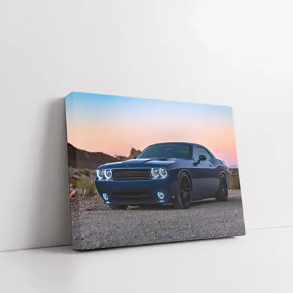 Dodge Challenger Blue Muscle Car Desert Sunset