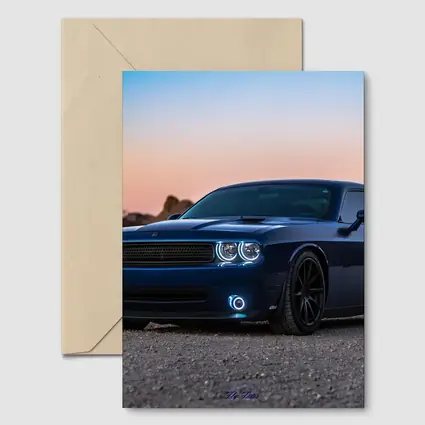 Dodge Challenger Blue Muscle Car Desert Sunset