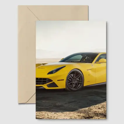 Yellow Ferrari F12 Desert Dry Lake