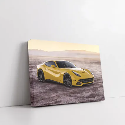Yellow Ferrari F12 Desert Flat Landscape