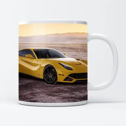 Yellow Ferrari F12 Desert Flat Landscape