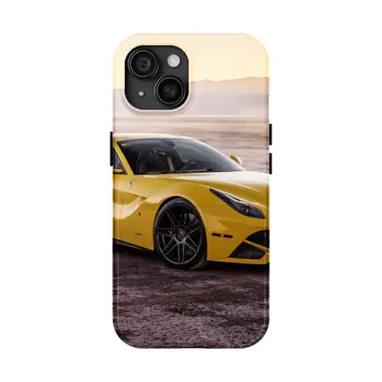 Yellow Ferrari F12 Desert Flat Landscape