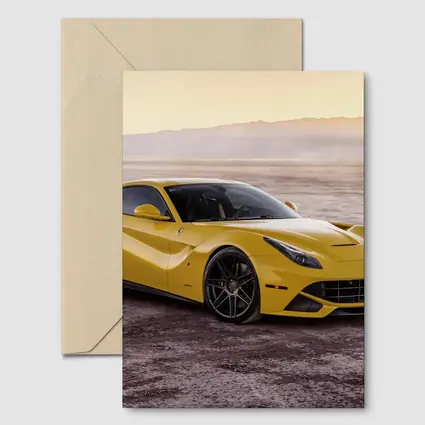 Yellow Ferrari F12 Desert Flat Landscape