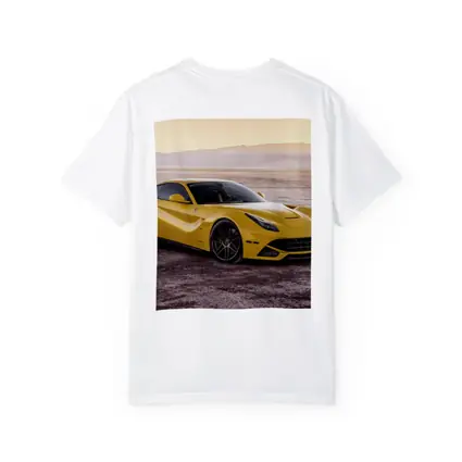 Yellow Ferrari F12 Desert Flat Landscape