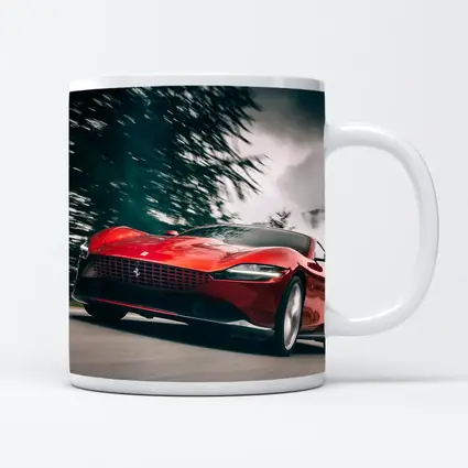 Ferrari Roma Red Sports Car Forest Road