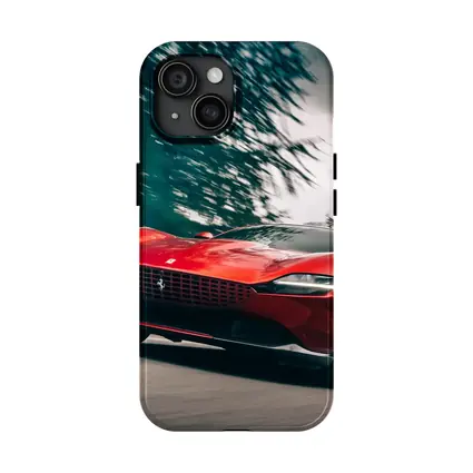 Ferrari Roma Red Sports Car Forest Road