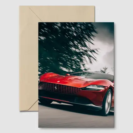 Ferrari Roma Red Sports Car Forest Road