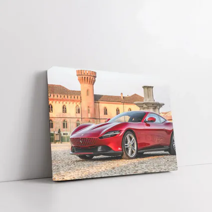 Ferrari Roma Red Supercar Castle Backdrop