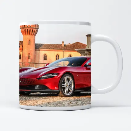 Ferrari Roma Red Supercar Castle Backdrop
