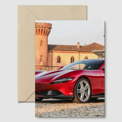 Ferrari Roma Red Supercar Castle Backdrop