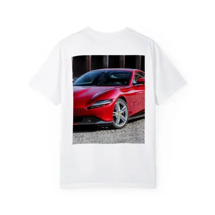 Ferrari Roma Red Sports Car Cobblestone Setting